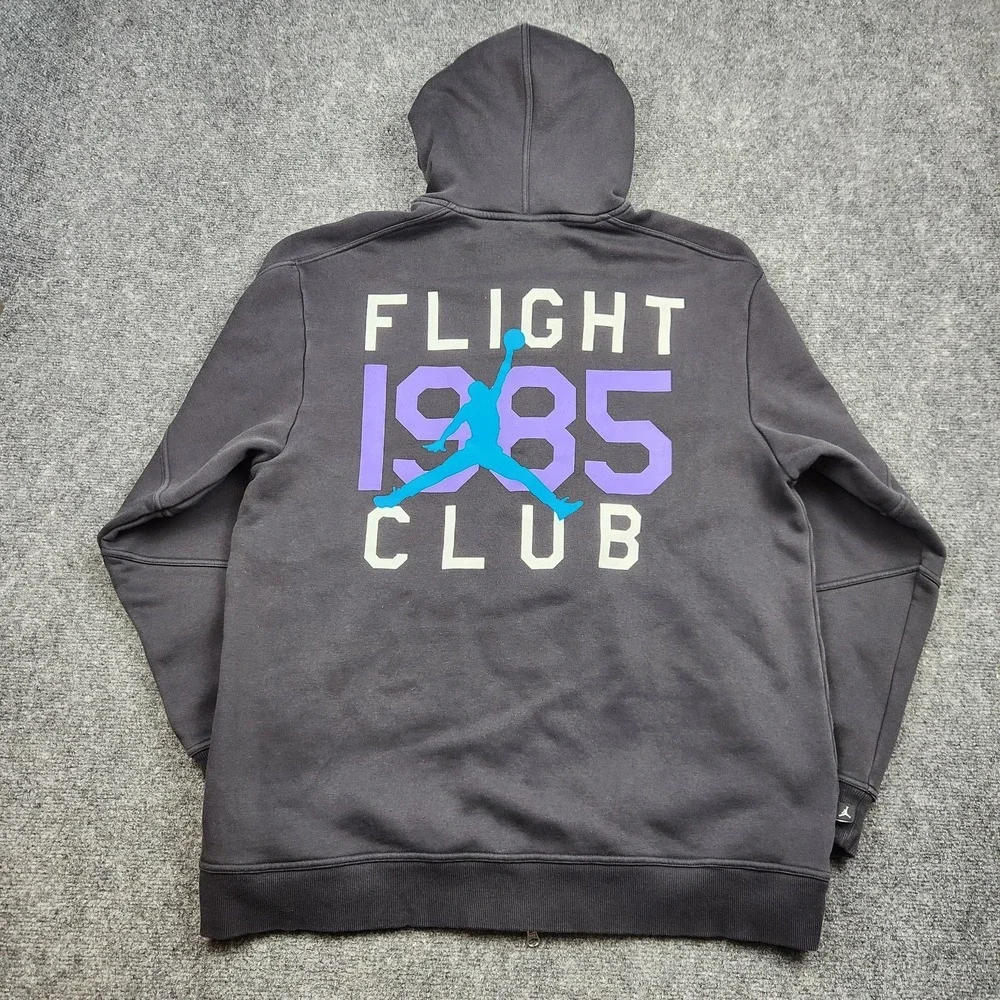 Air‎ Jordan Flight 1985 Club Hoodie Mens Large Gray Full Zip Fleece Sweatshirt - Picture 4 of 8